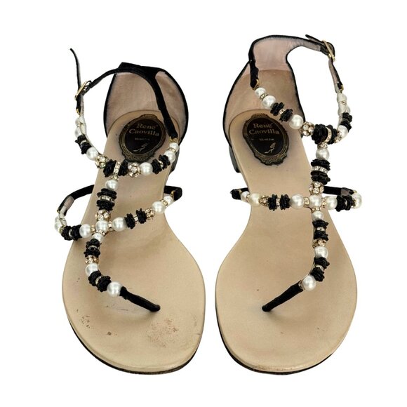 $985 Rene Caovilla t-strap pearl/beaded sandals size 9.5 / 39.5 - Picture 2 of 8